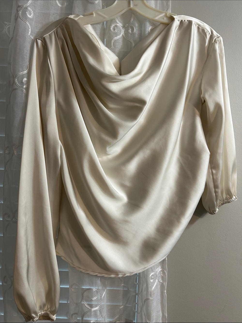 Draped Satin off the shoulder Blouse in Ivory